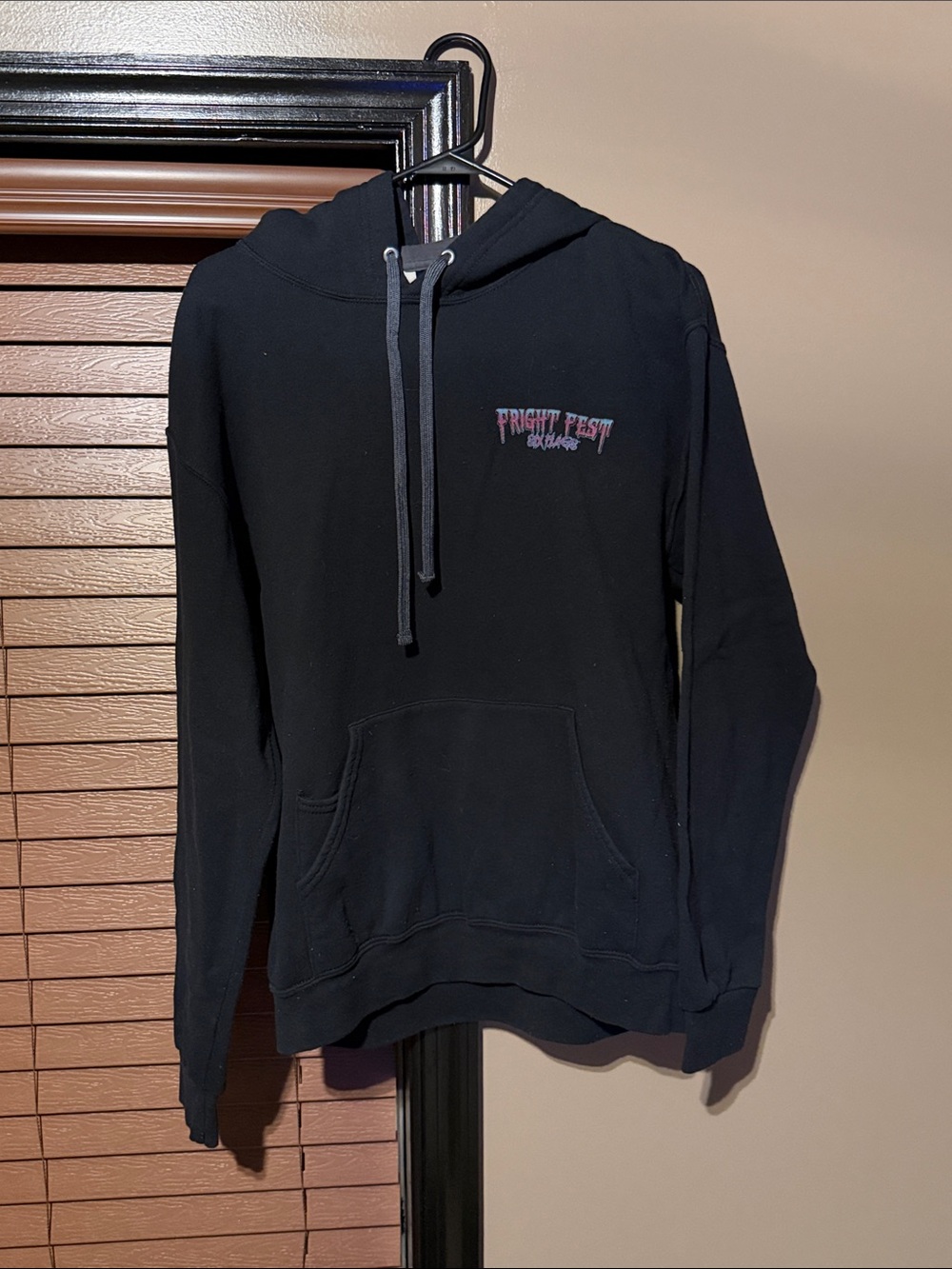 Fruit of the Loom Black Lightweight Pullover Hoodie with Small Chest Graphic